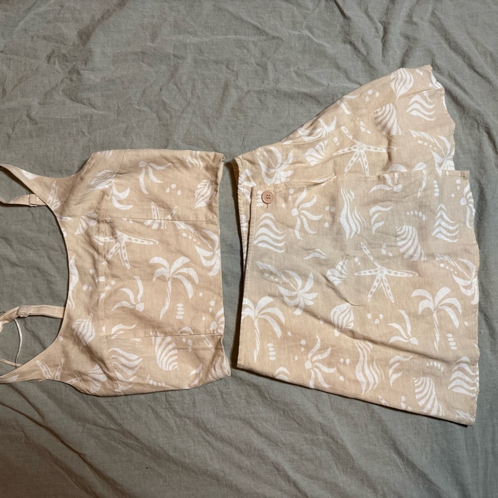 Beige and White Tropical Print Two-Piece Set
